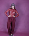Maglia semivelata in pizzo bordeaux