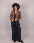 Pantalone palazzo con fiocco blu navy