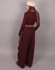 Pantalone palazzo bordeaux con cintura a quadri