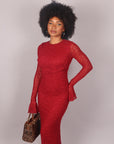 Dress in pizzo con drappeggio bordeaux