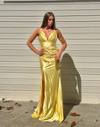 Dress elegant in raso giallo