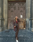 Tailleur gessato con cintura Brown