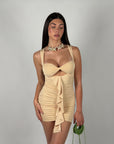 Mini dress cut out beige