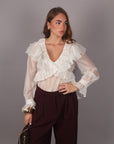 Camicia panna con doppia rouches