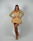 Mini dress balloon con copri spalle oro