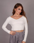 Maglia Crop a costine bianca