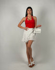 Top basic scollo America rosso