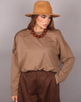T-shirt basic in cotone fango manica lunga