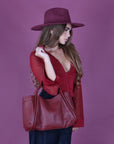 Top crop con bustino bordeaux