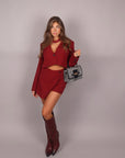 Coordinato giacca crop e shorts bordeaux