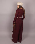 Pantalone palazzo bordeaux con cintura a quadri