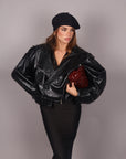 Chiodo in pelle nero Over