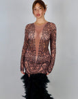 Dress luxury con piume e strass nero/nude