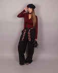 Pantalone balloon nero con cravatta