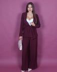 Tailleur con giacca a kimono bordeaux