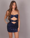 Mini dress cristallizzato blu navy