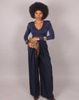 Pantalone palazzo con fiocco blu navy