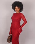 Dress in pizzo con drappeggio bordeaux
