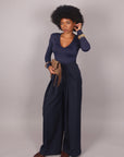 Pantalone palazzo con fiocco blu navy