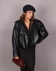Chiodo in pelle nero Over