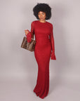 Dress in pizzo con drappeggio bordeaux