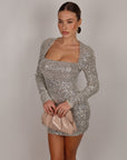 Mini dress scollo quadrato champagne in paillettes