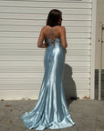 Dress elegant in raso azzurro