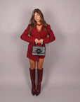 Coordinato giacca crop e shorts bordeaux