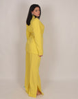 Tailleur gessato con cintura yellow