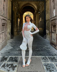 Tuta luxury diamond bianca con maniche a guanto