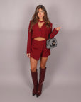 Coordinato giacca crop e shorts bordeaux
