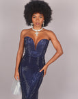 Dress midi cristallizzato blu navy