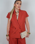 Pantalone tea in lino ruggine