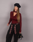 Maglia in lycra con foulard bordeaux