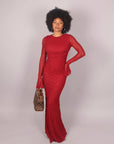 Dress in pizzo con drappeggio bordeaux