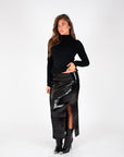 Gonna midi in micro paillettes nera con spacco