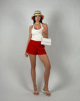 Top basic scollo America bianco