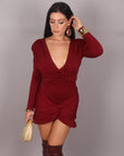 Mini dress drapping bordeaux