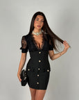 Mini dress bandage e pizzo nero