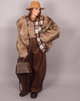 Pelliccia beige sfumata con cappuccio