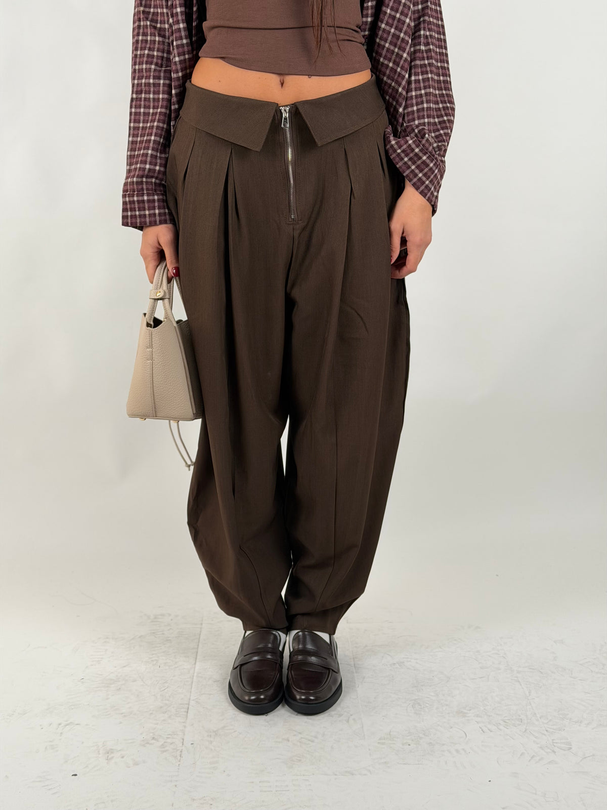 Pantalone zip brown