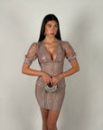 Mini dress bandage e pizzo rosa cipria