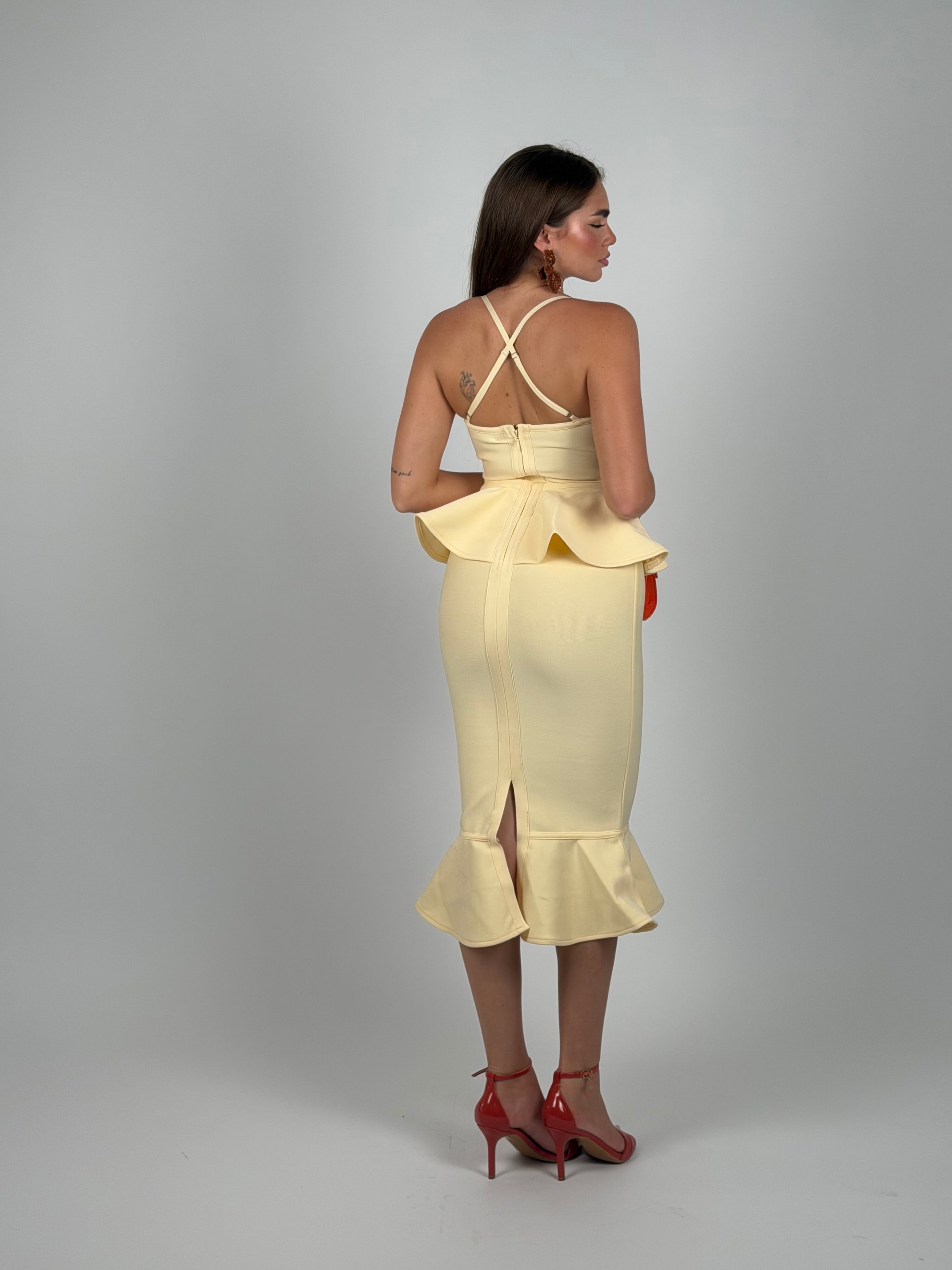 Midi bandage con balze giallo