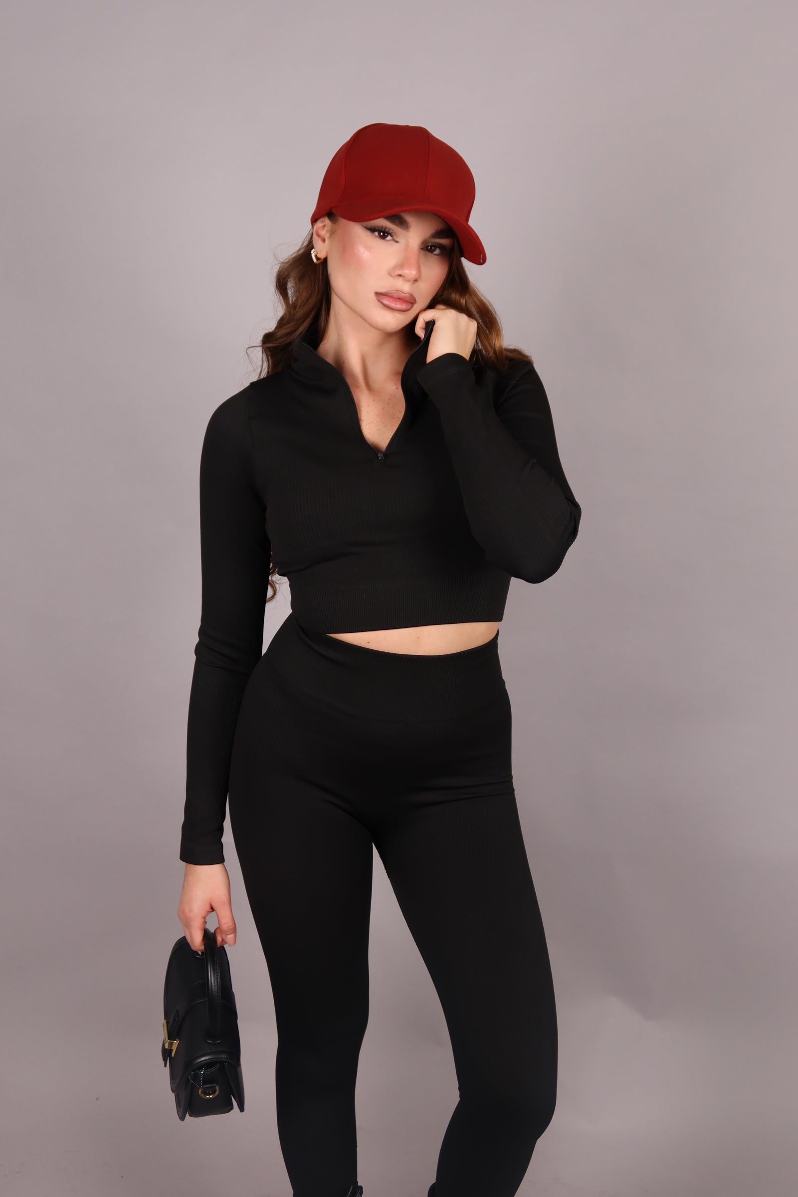 Set yoga con zip nero