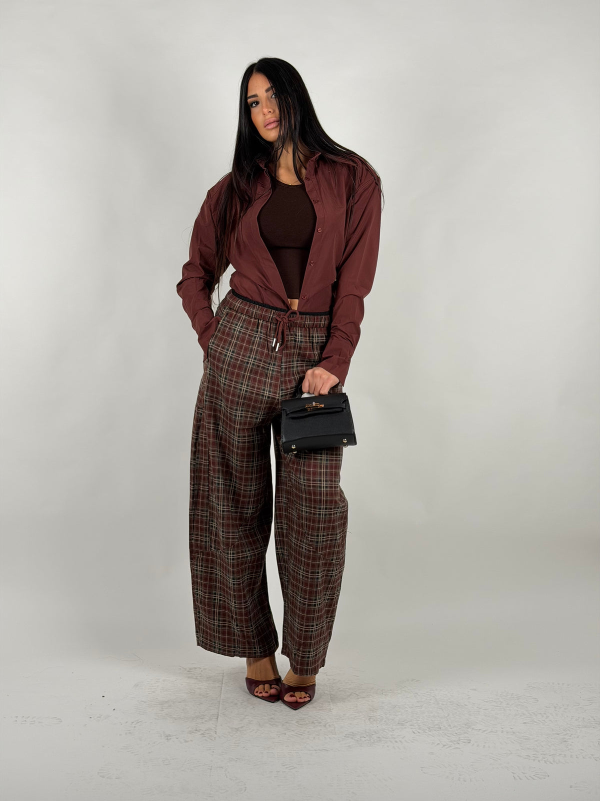 Pantalone a quadri bordeaux