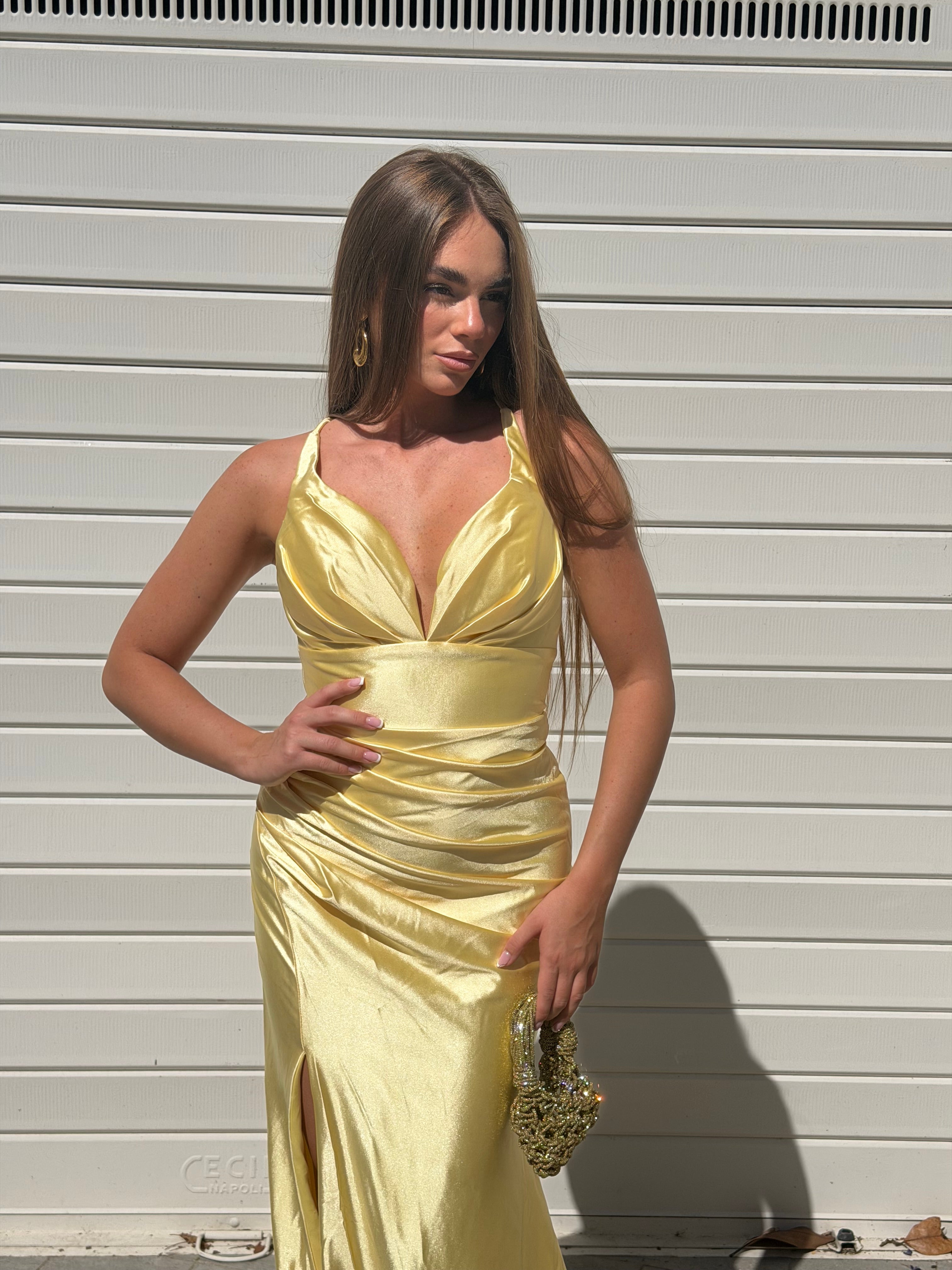 Dress elegant in raso giallo