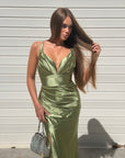 Dress elegant in raso verde