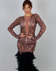 Dress luxury con piume e strass nero/nude