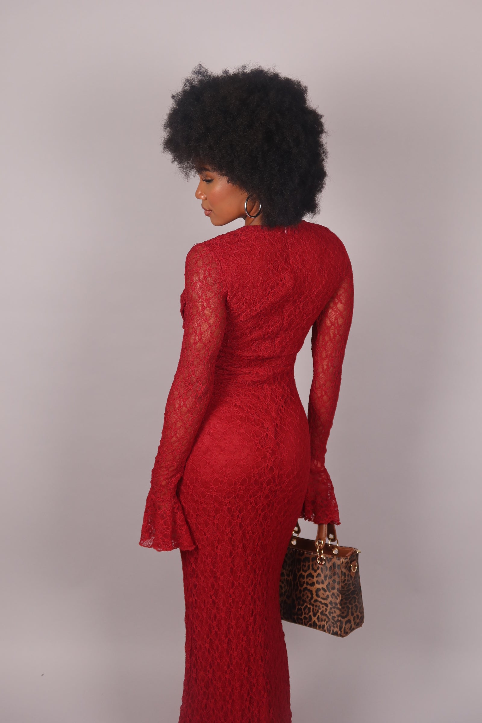 Dress in pizzo con drappeggio bordeaux