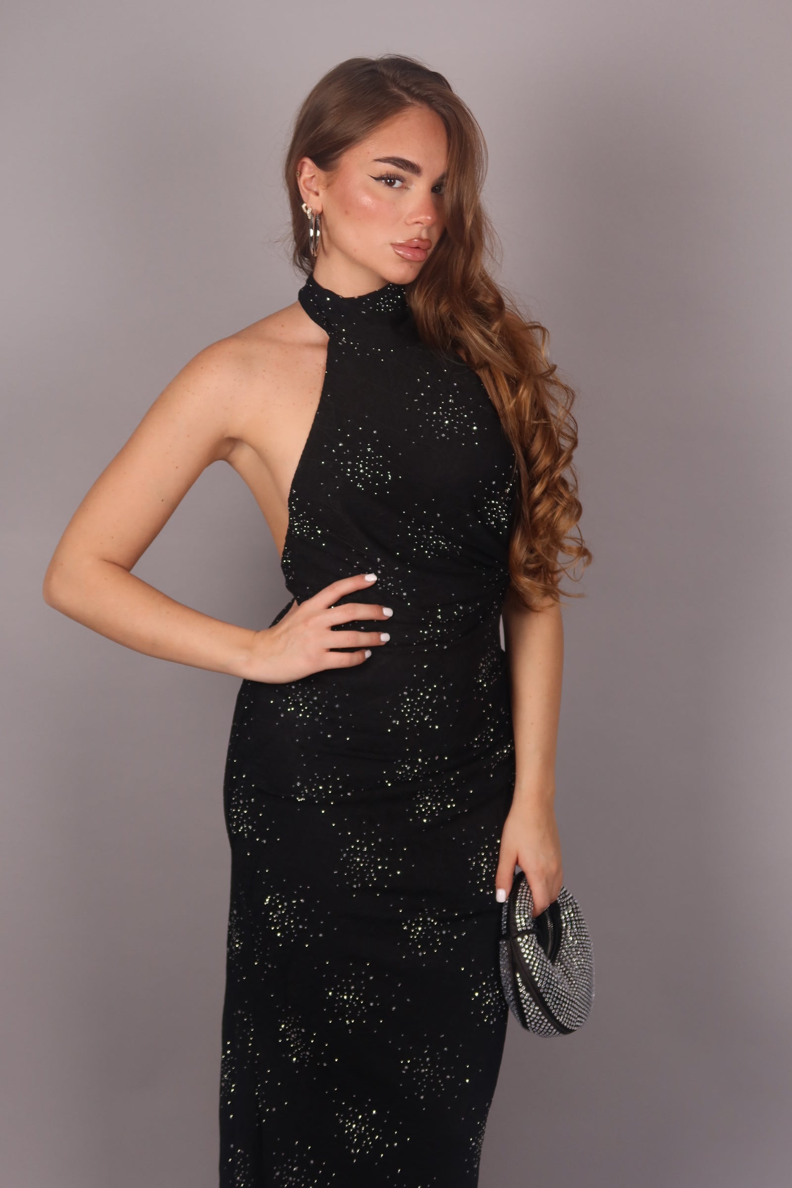 Dress scollo America nero con strass